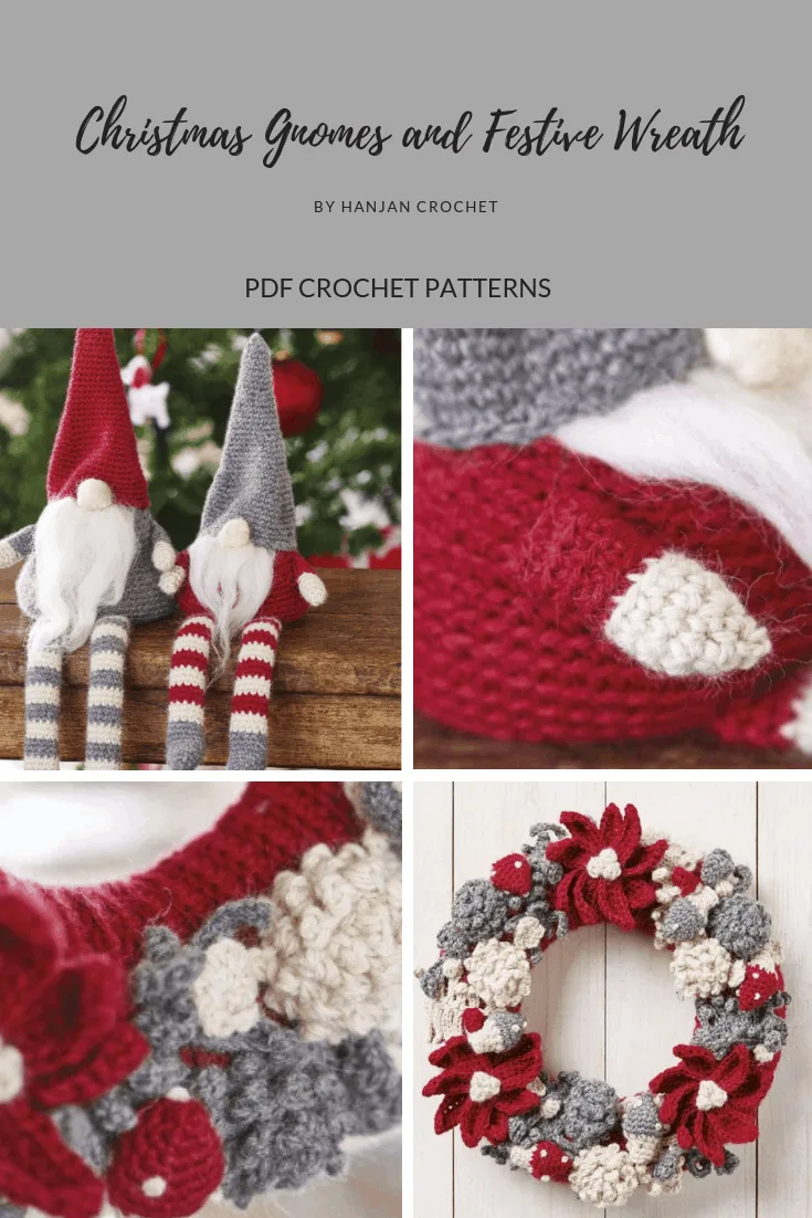 Christmas Wreath, Festive, Project, Pattern, Tutorial, Poinsetta Wreath, Crocheted Gift, Christmas Gnomes, Jultomten, Crochet Pattern, Instant Download, Christmas, Crochet,