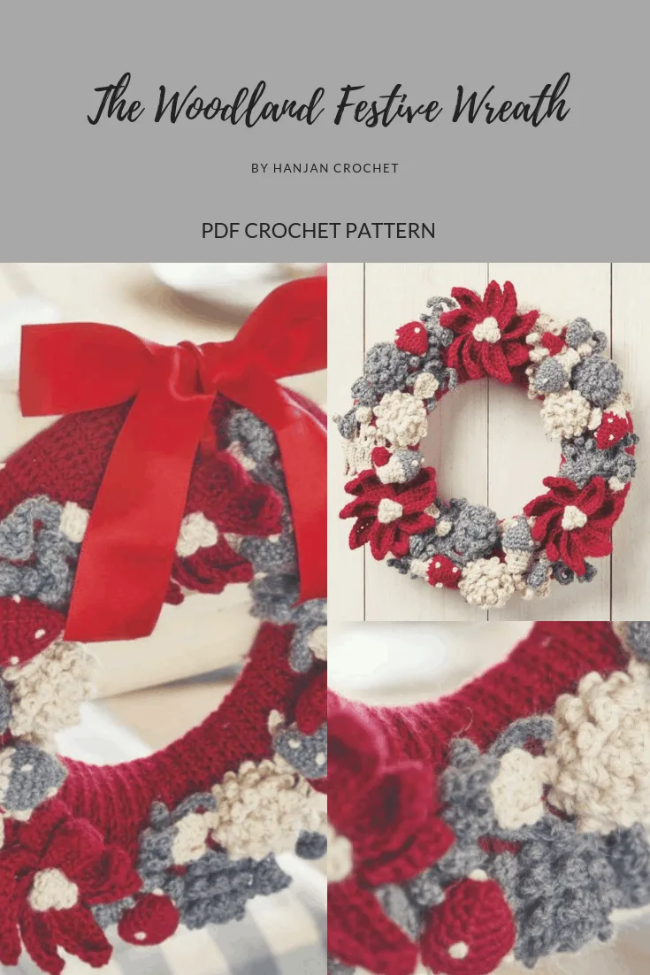 Christmas Wreath, Festive, Project, Pattern, Tutorial, Poinsetta Wreath, Crocheted Gift crochet pattern by Hannah Cross
