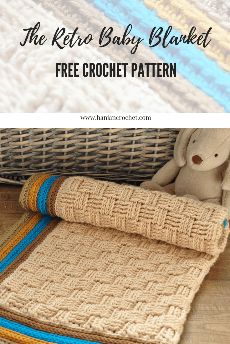 The Retro Baby Blanket free basketweave stitch crochet blanket pattern from HanJan Crochet Hannah Cross