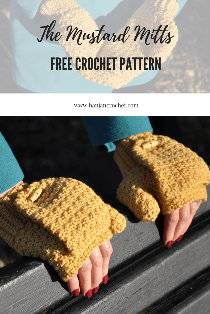 free crochet pattern, Hannah Cross, HanJan Crochet, winter mustard mitts 