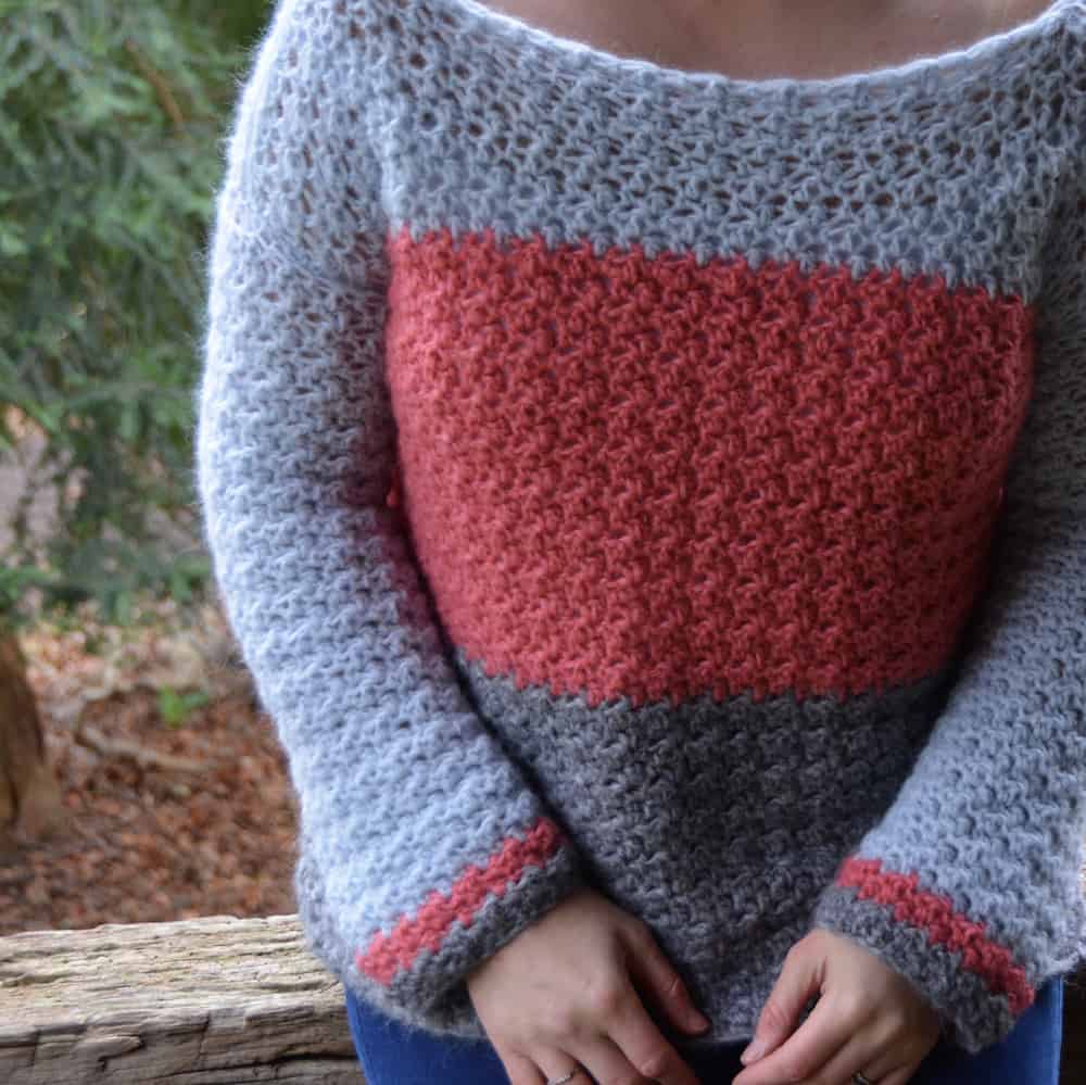 Colour block jumper, color block sweater free crochet pattern Hannah Cross