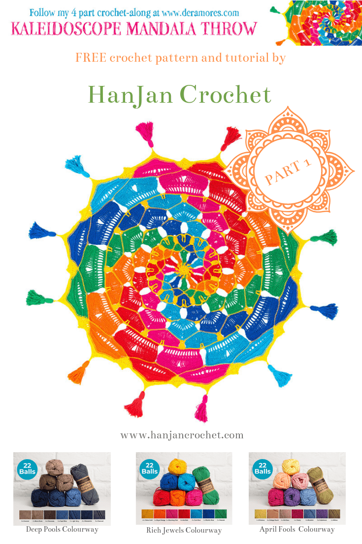 Kaleidoscope Mandala CAL free crochet pattern by Hannah Cross for Deramores. Free CAL