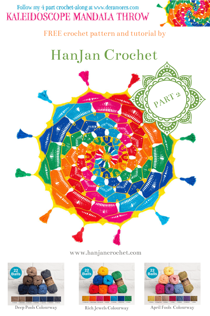 Kaleidoscope Mandala Throw CAL Part Two. Free crochet pattern by HanJan Crochet and Deramores. 
