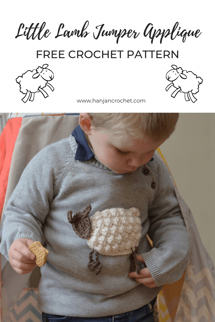 little lamb crochet appliqué. Easter applique for jumper by Hannah Cross, HanJan Crochet