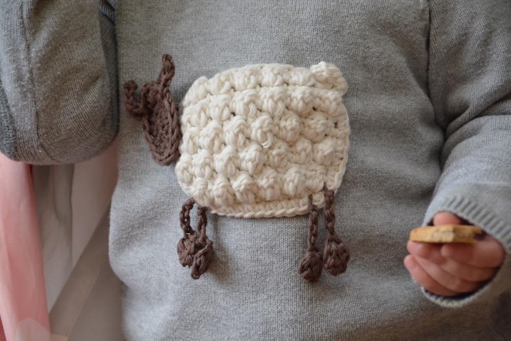 little lamb crochet appliqué. Easter applique for jumper by Hannah Cross, HanJan Crochet