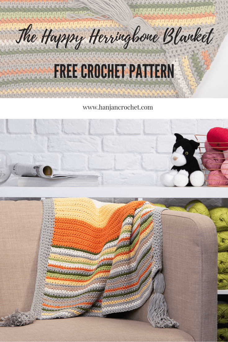 Free crochet blanket pattern Hannah Cross happy herringbone blanket. Easy beginner crochet pattern