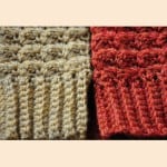 A beginner-friendly crocheted mittens showcasing a stitch pattern.