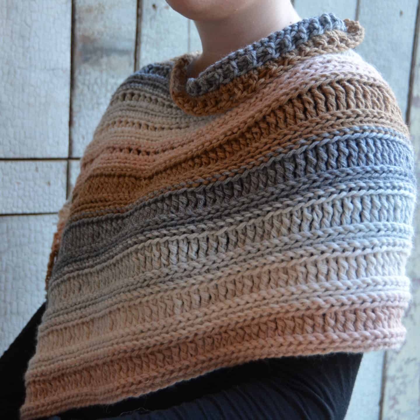 Learn to crochet the Coffee Shop Wrap with a free crochet poncho pattern