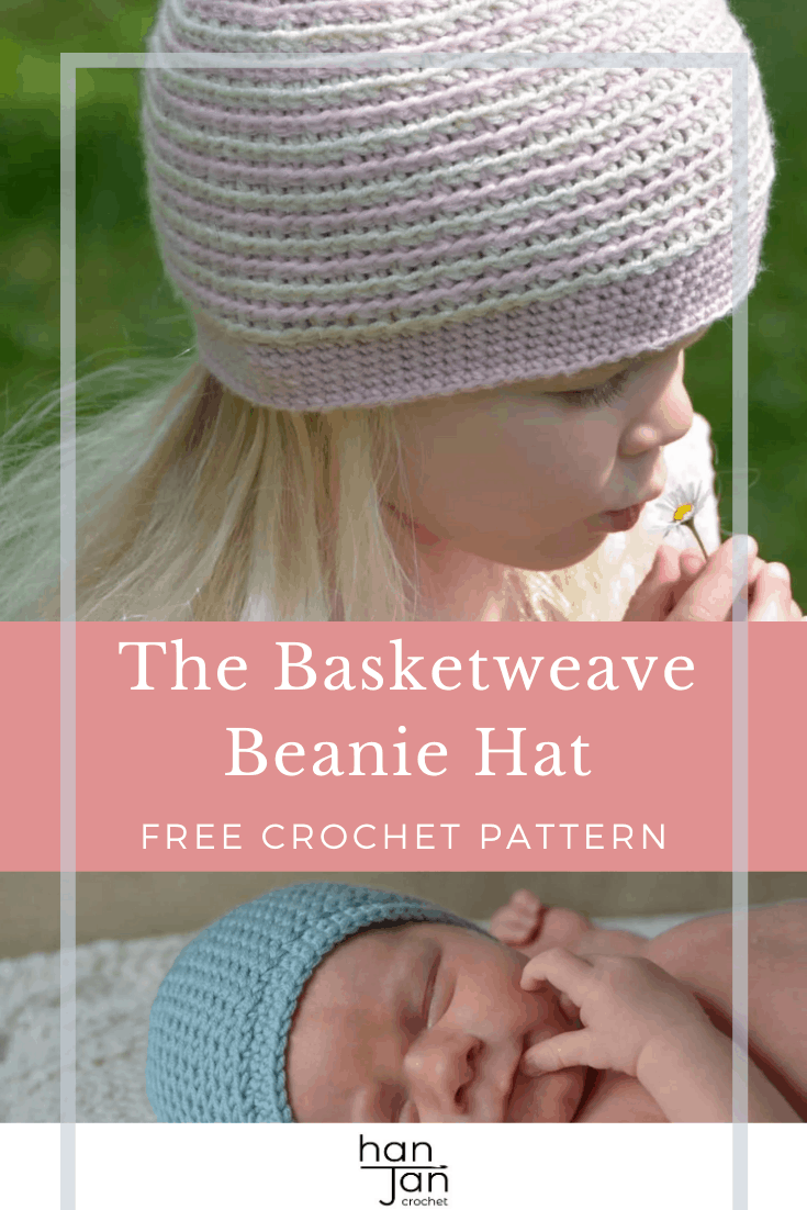 crochet beanie hat in pink and white on a little girl