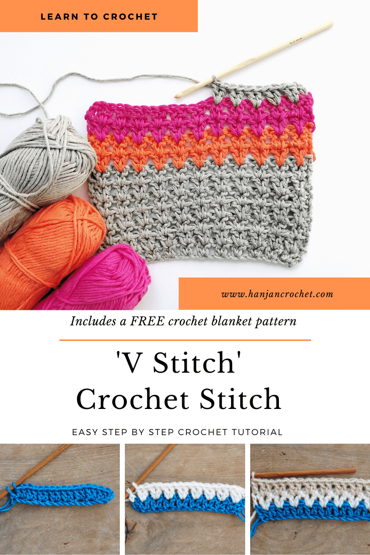 Learn to crochet the V stitch with this step by step crochet tutorial for beginners which also includes a free blanket pattern. A perfect stitch for baby blankets, home decor, scarves and cardigans this is a classic crochet stitch which everyone can learn. 