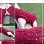 burgundy red lace crochet mittens pattern
