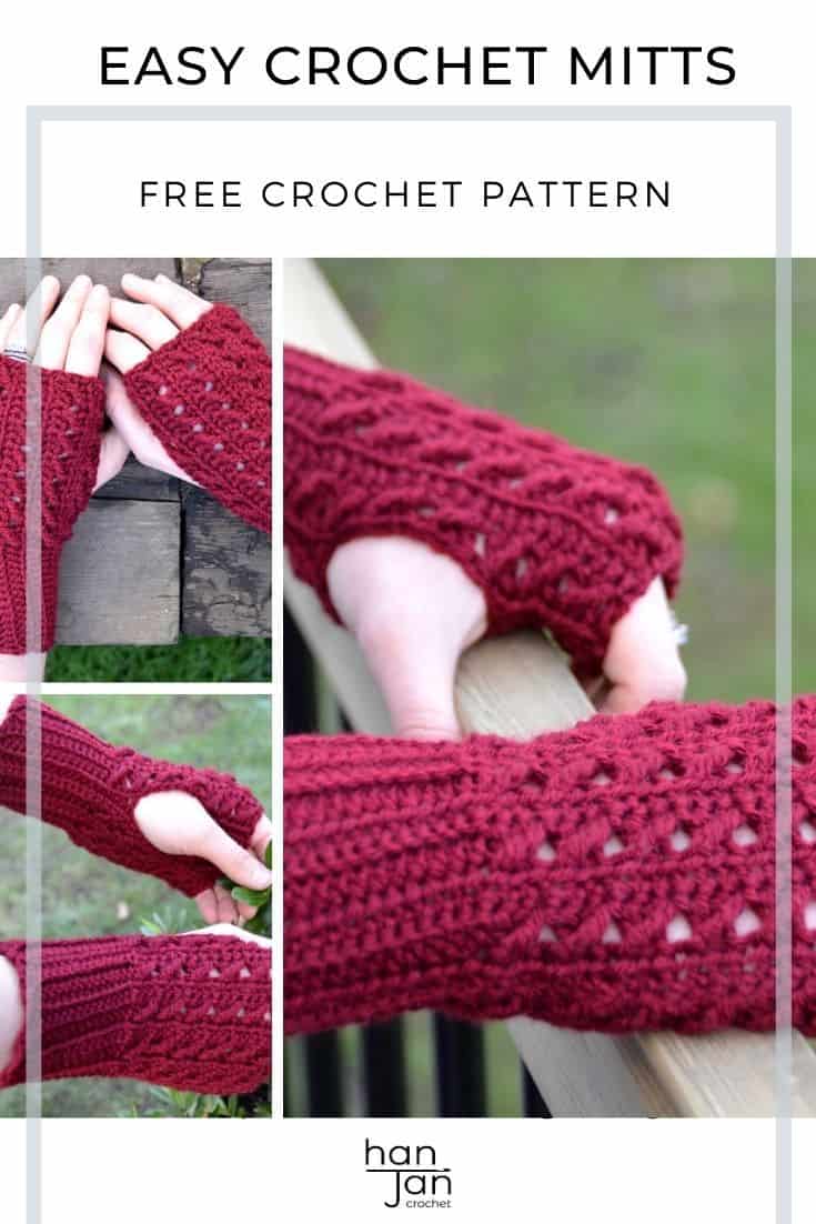 burgundy red lace crochet mittens pattern