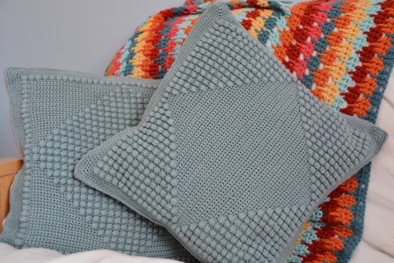 Modern Diamond Bobble Stitch Crochet Cushion Pattern