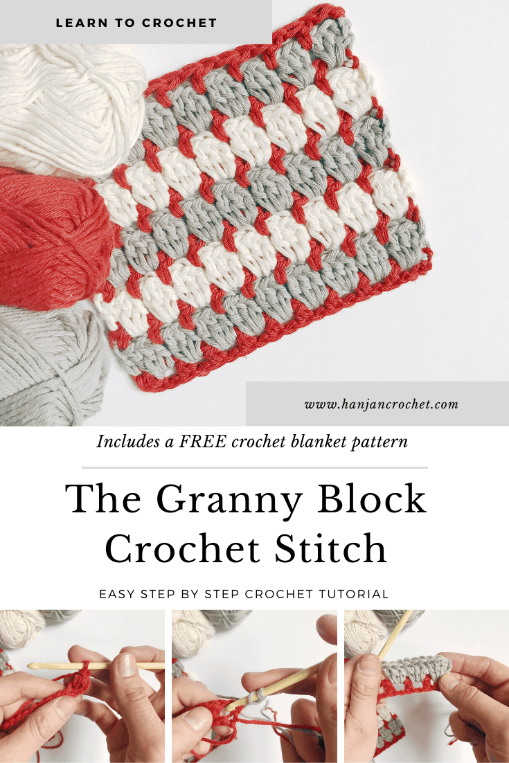 Learn to crochet the granny block crochet stitch with this easy step by step crochet tutorial for beginners. A twist on the classic crochet granny square, the granny block stitch is worked in rows instead of rounds and so is much easier to master. The free crochet blanket pattern and stitch tutorial are in both US and UK crochet terms. 