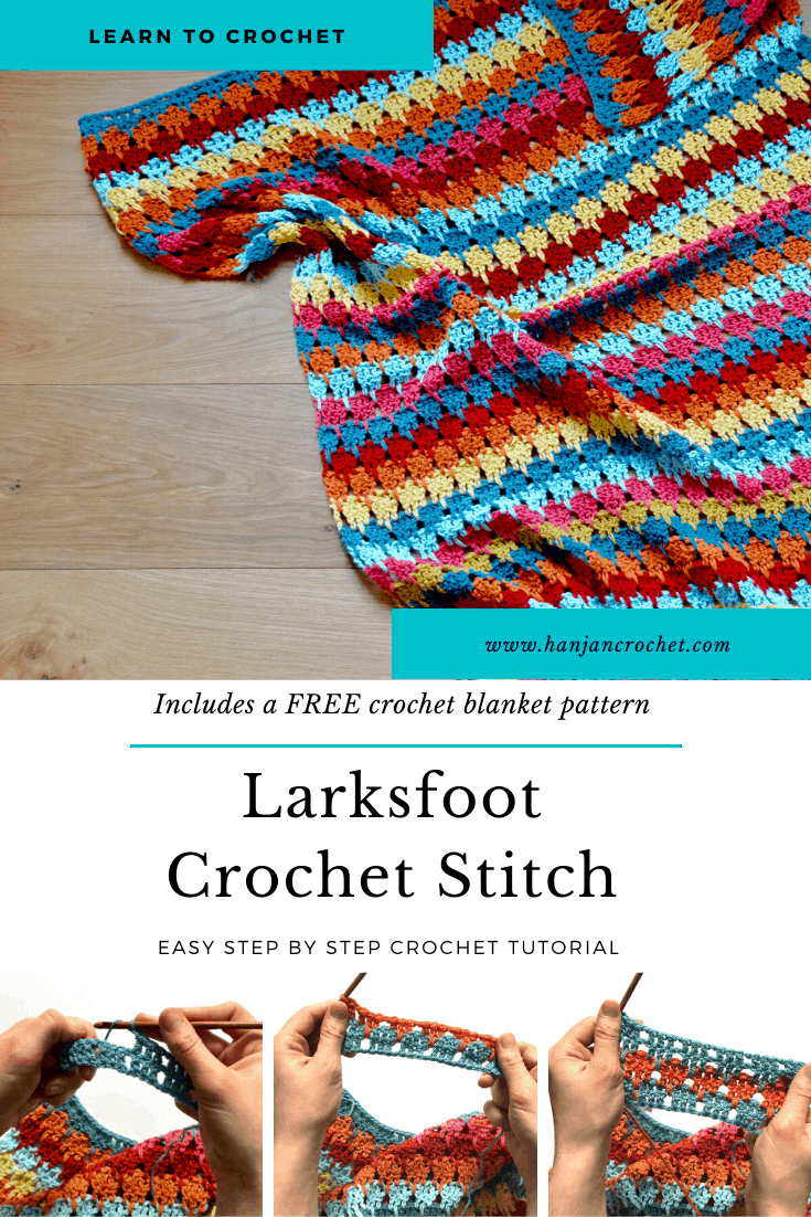 Learn to crochet the larksfoot stitch with this beginners step by step tutorial and free crochet blanket pattern too. Perfect for blankets and the best thing to use up your yarn stash.