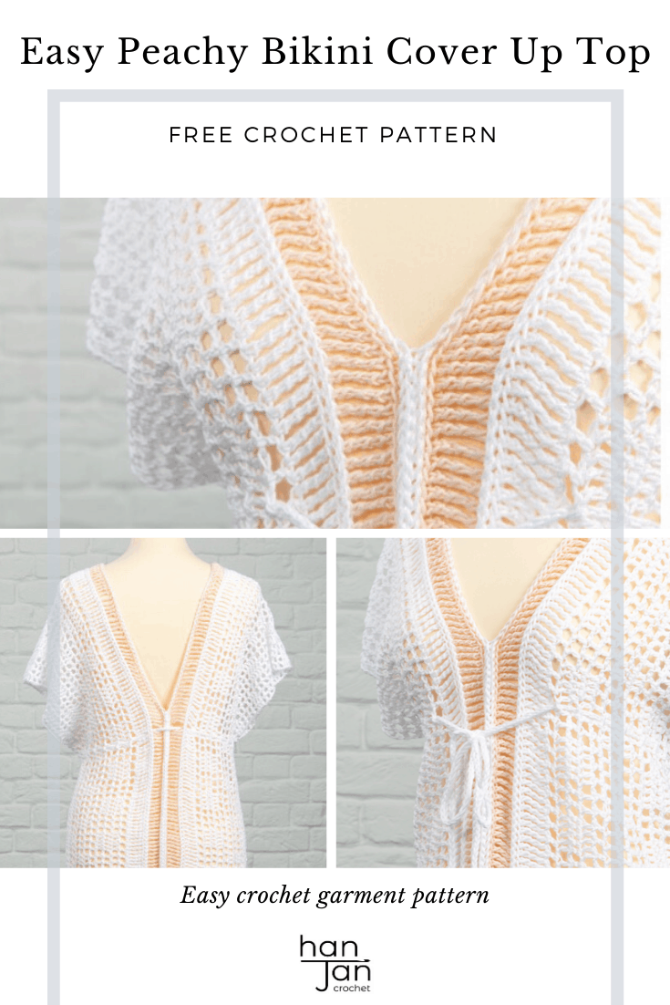 Learn to crochet the effortless Peachy Bikini Cover Up Top with this easy free crochet pattern. The super simple construction consists of just two long panels of filet crochet, slip stitch detailing and long triple treble crochet stitches which make a really pretty, delicate fabric that is so easy to both make and wear.