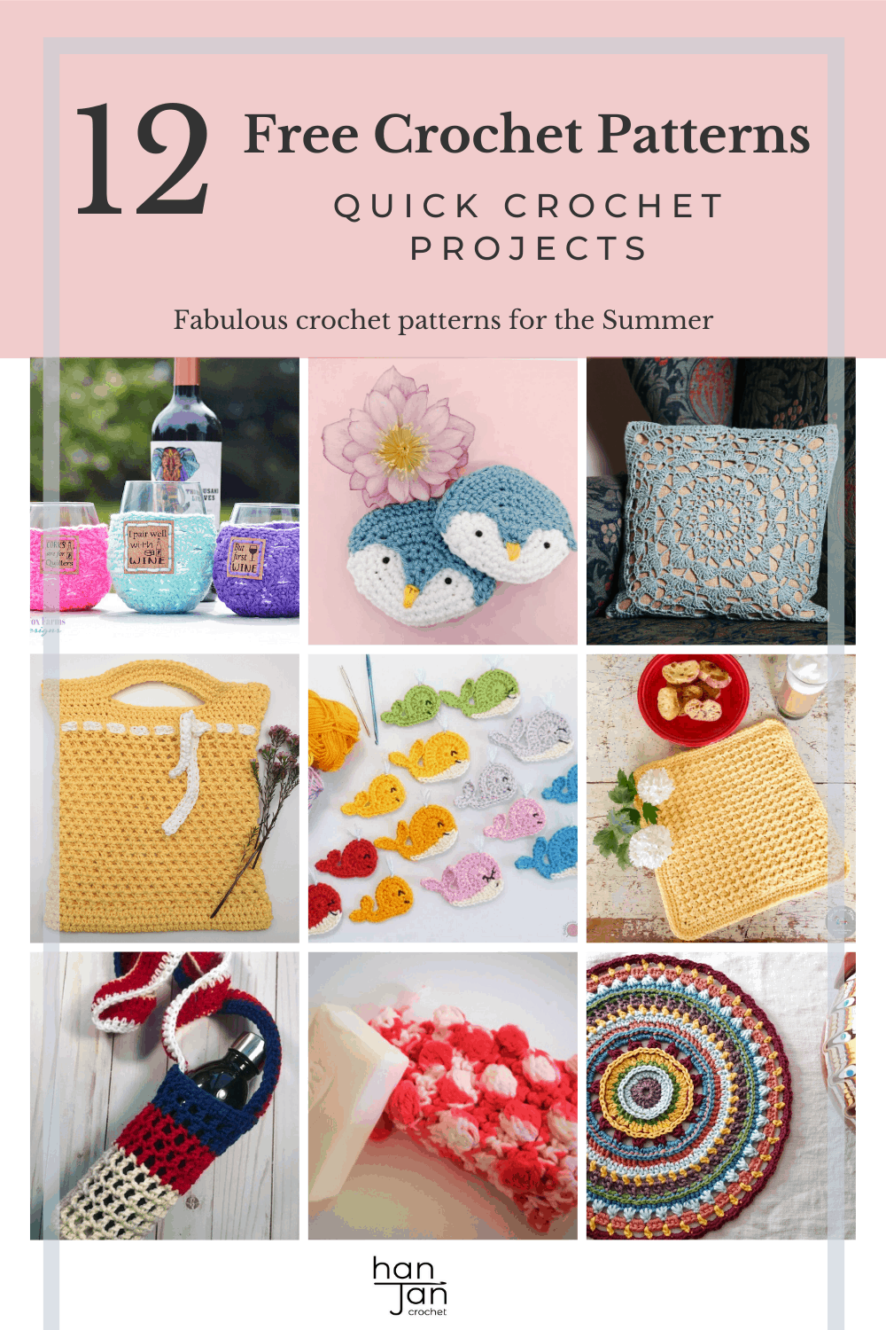 Find 12 quick crochet projects for Summer in the Summer Stitch Along. From crochet bags, dishcloths, mandalas, cushions, scrubbies to appliques, there is a great selection of skill level and project type to suit everyone in this freee crochet pattern collection. 