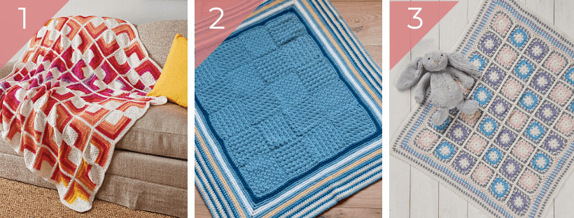 three crochet blankets