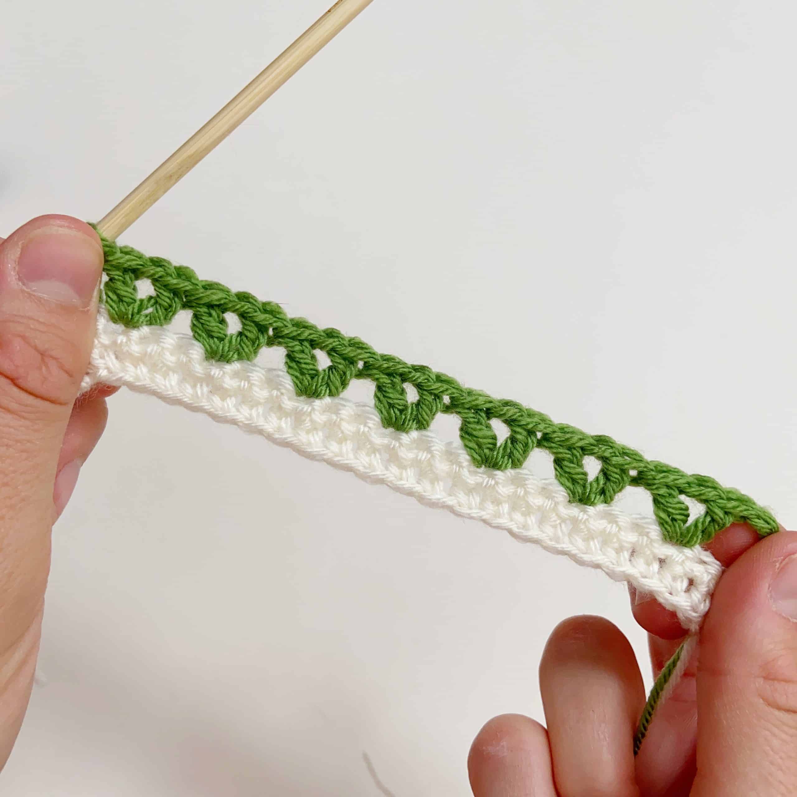 row of crochet v stitch