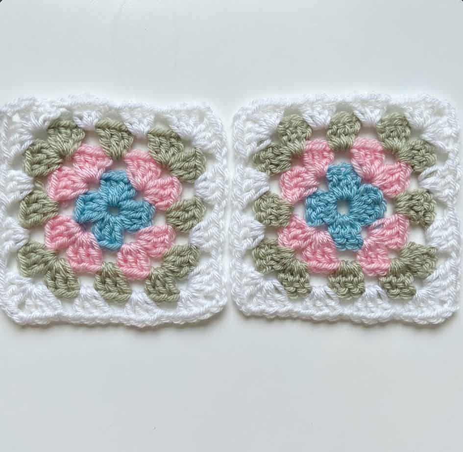 traditional granny squares, straight and twisted versions.