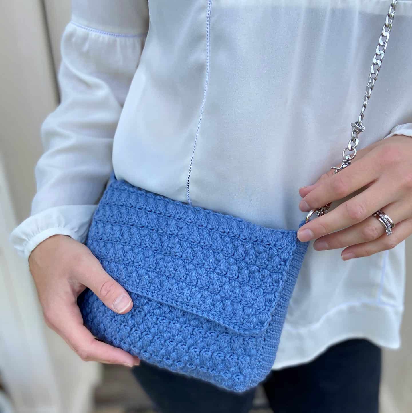 denim blue crochet shoulder bag