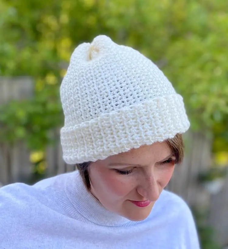 cream crochet beanie hat for winter