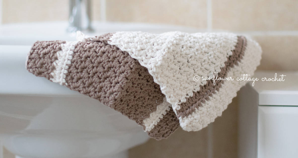 crochet grit stitch washcloth hanging over sink