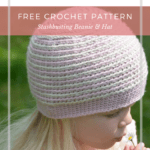 crochet beanie hat in pink and white on a little girl