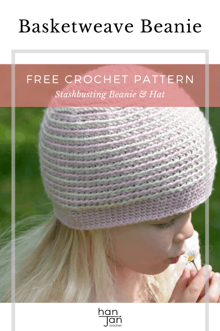 little girl blowing a daisy wearing a striped crochet beanie hat