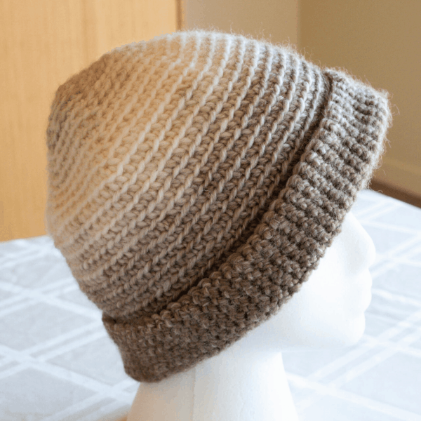 grey and cream ombre crochet beanie hat