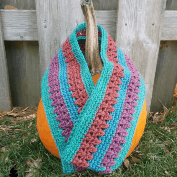 bright blue and orange stripe crochet scarf