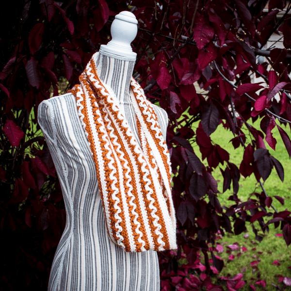 orange and white crochet scarf