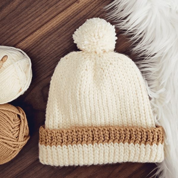 cream and brown crochet bobble hat