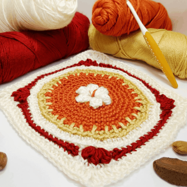 red, orange and yellow crochet square