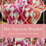 ombre crochet square blanket on leather sofa