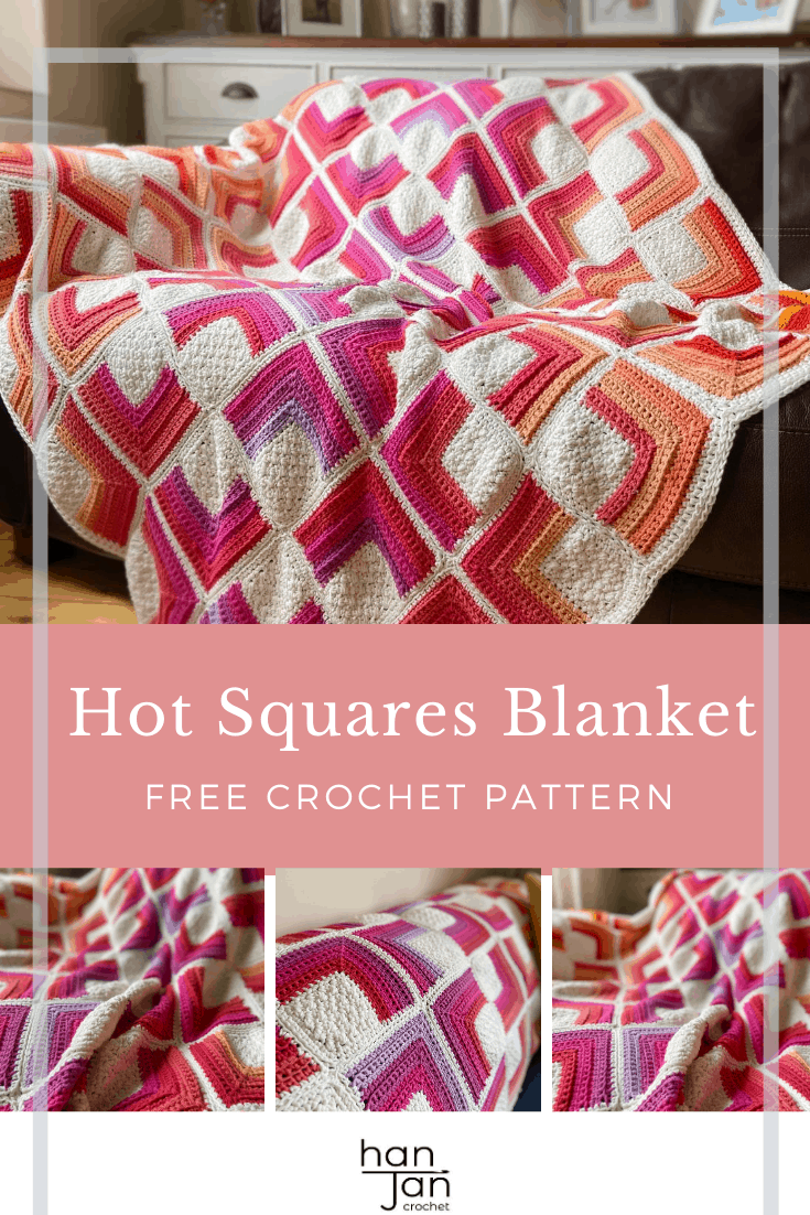 ombre crochet square blanket on leather sofa