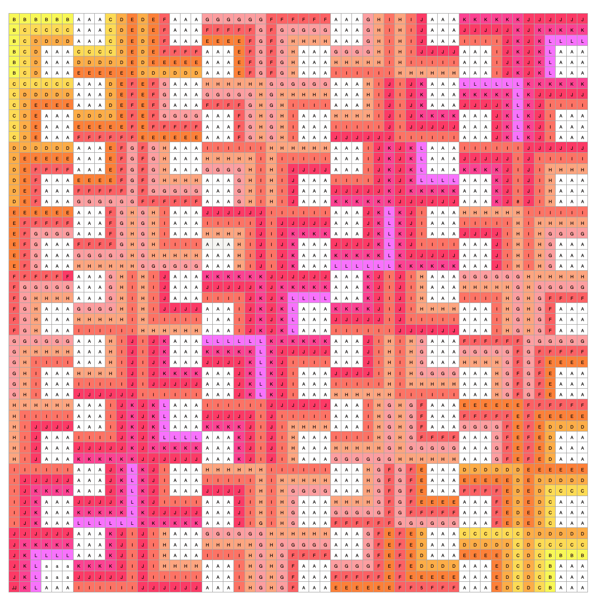 colour chart for crochet square motif blanket