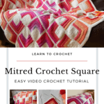 mitred crochet square motif blanket in bright colours
