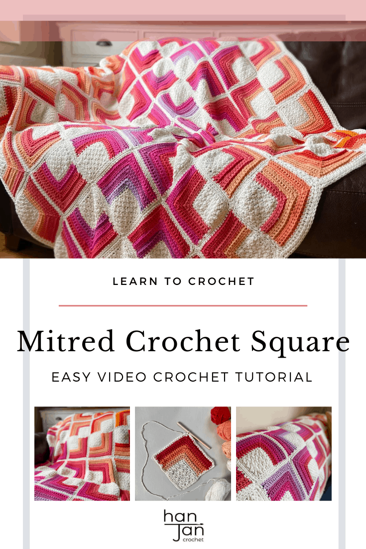 mitred crochet square motif blanket in bright colours