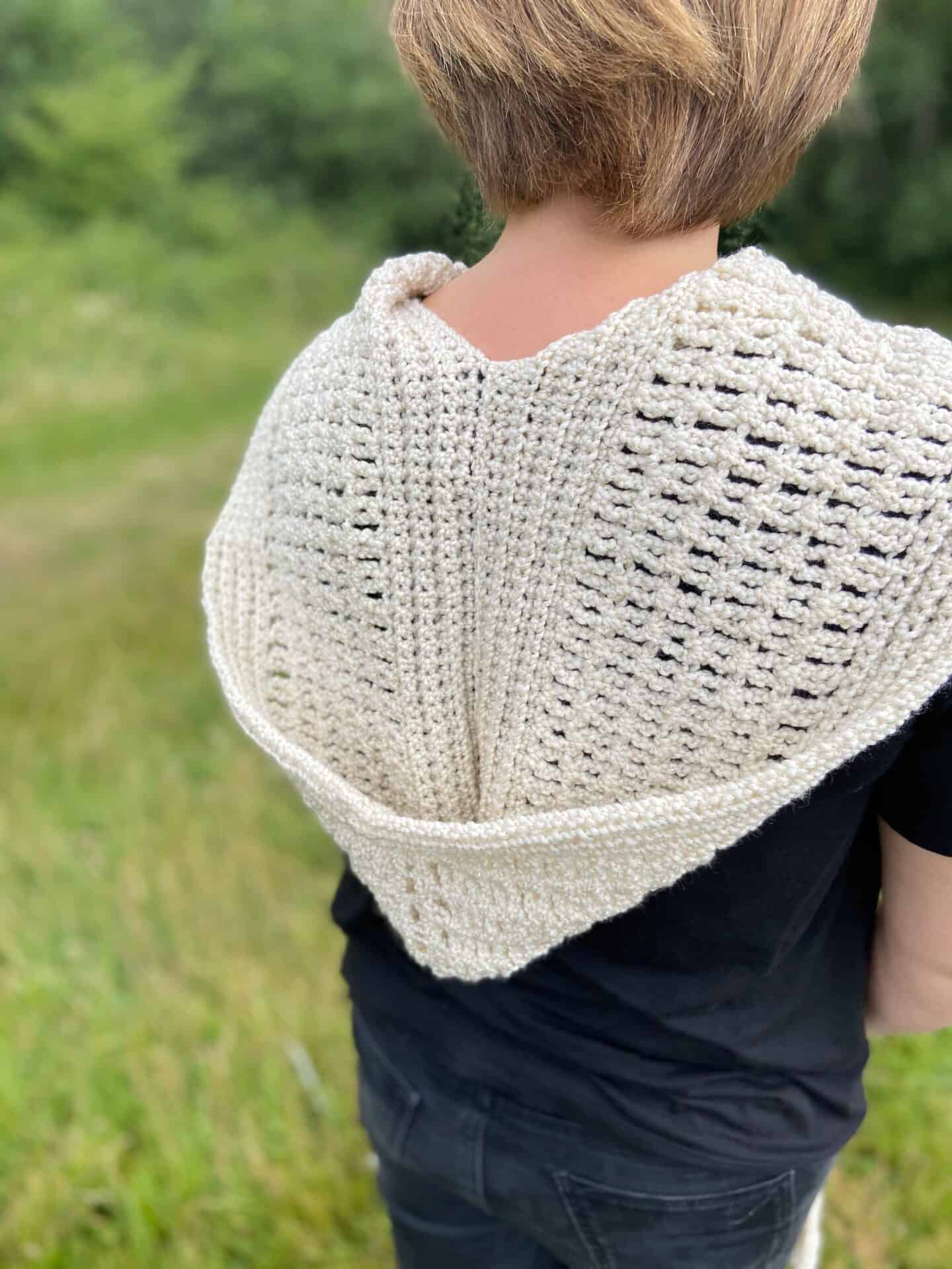 crochet hood in cream from a pocket crochet shawl