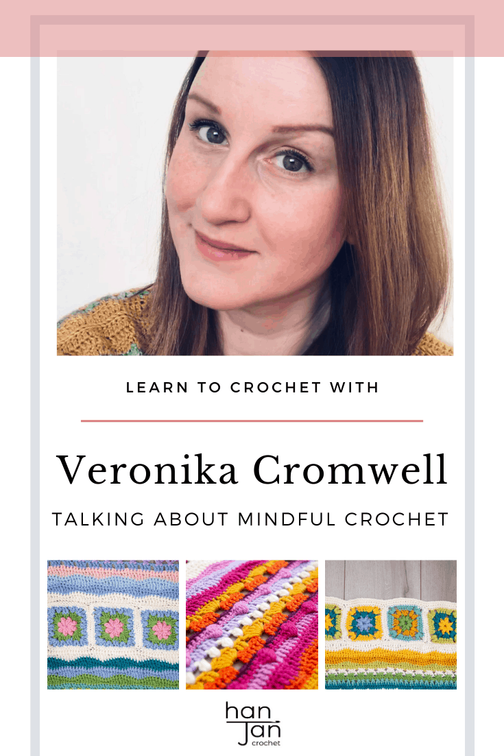 Veronika Cromwell crochet designer with bright mindfulness crochet blanket