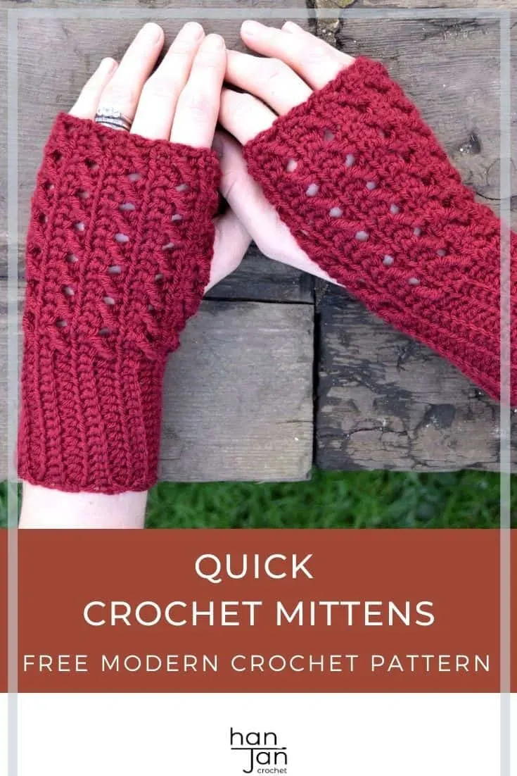 burgundy red fingerless crochet mittens