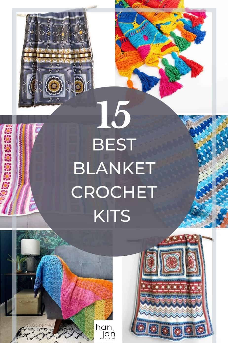 Pinterest pin showing bright and colourful crochet blanket patterns