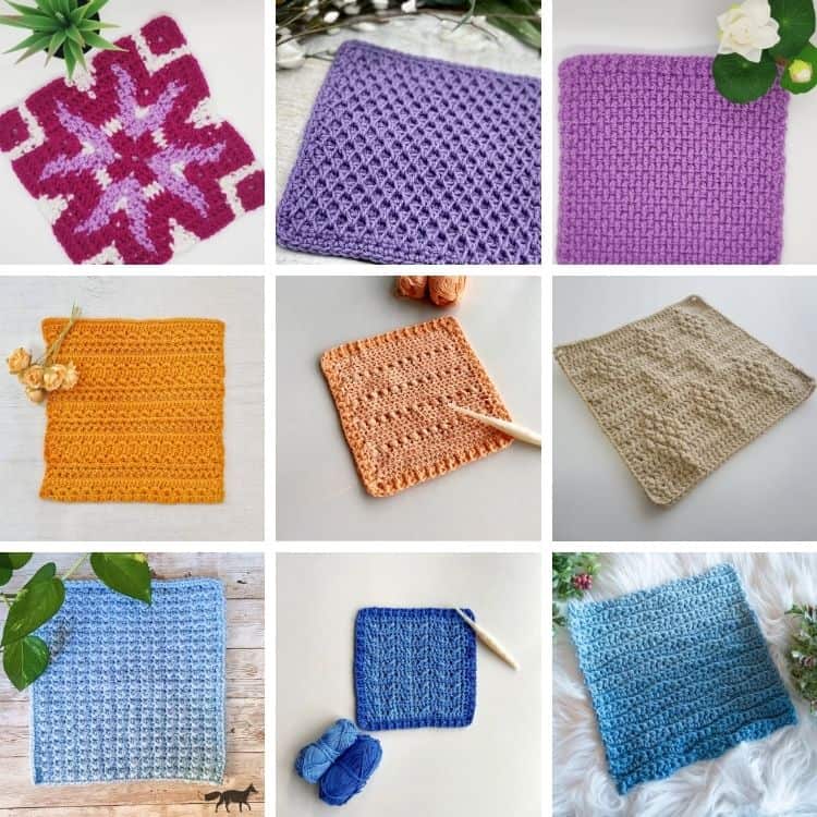 image of 9 crochet squares in lots of colours to make a crochet blanket 