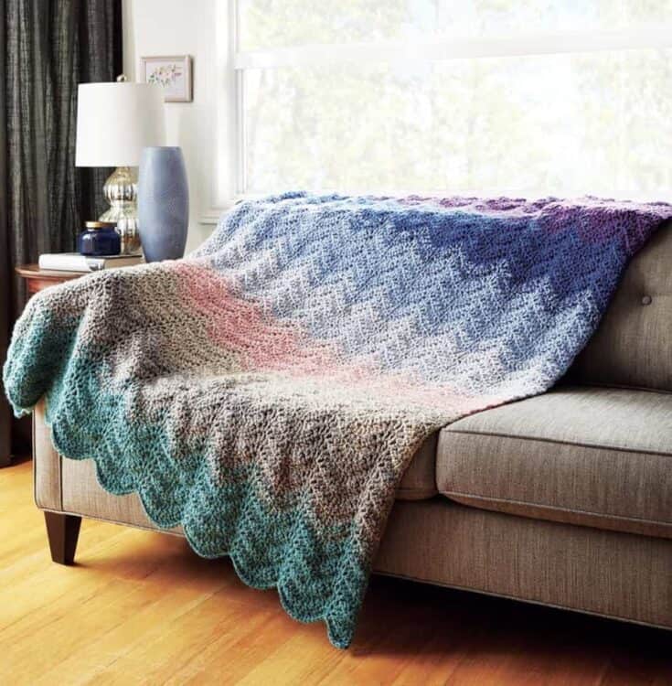 Beginners Chequered Large Blanket Crochet Kit Blue Easy Beginners
