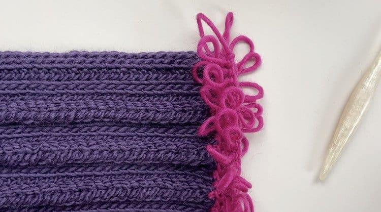 crochet loop stitch fringe in pink chunky yarn