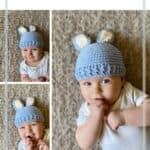 images of baby wearing blue crochet bunny hat