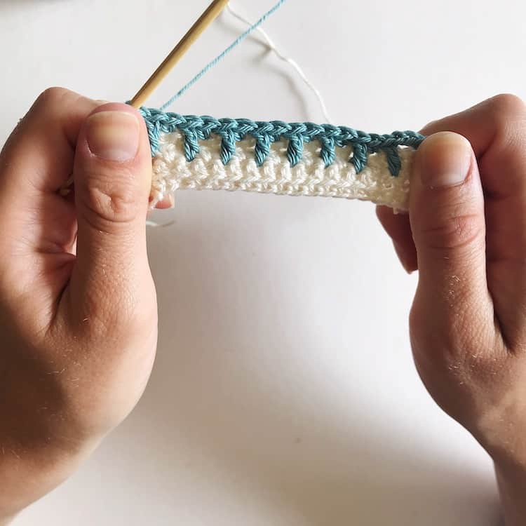 Blue and white crochet example.