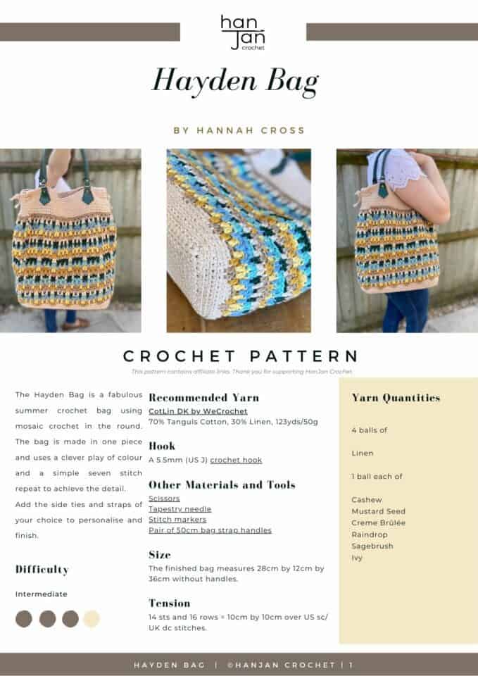 Hayden Bag - Free Mosaic Crochet Tote Bag Pattern | HanJan Crochet