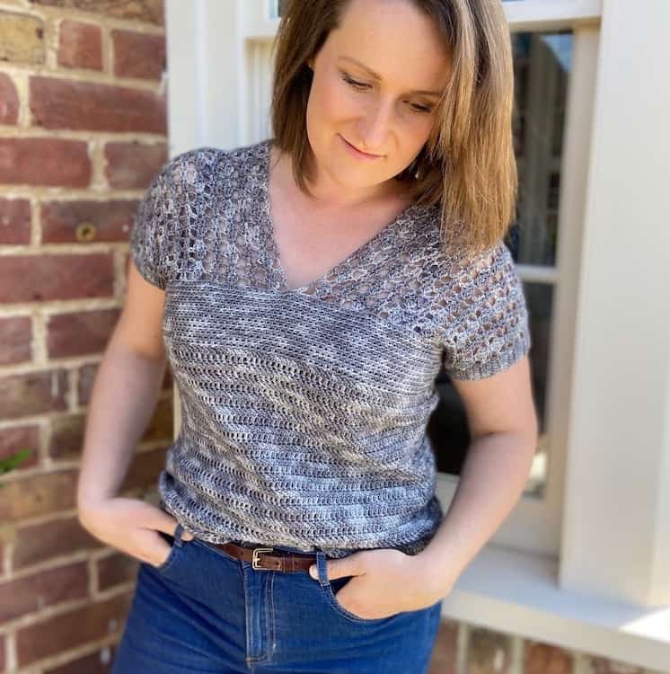 Easy Top Down V Neck Crochet Top Pattern – Hawthorne Tee